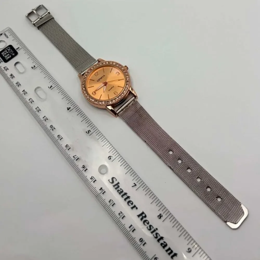 Rose Gold & Silver Crystal Geneva Watch